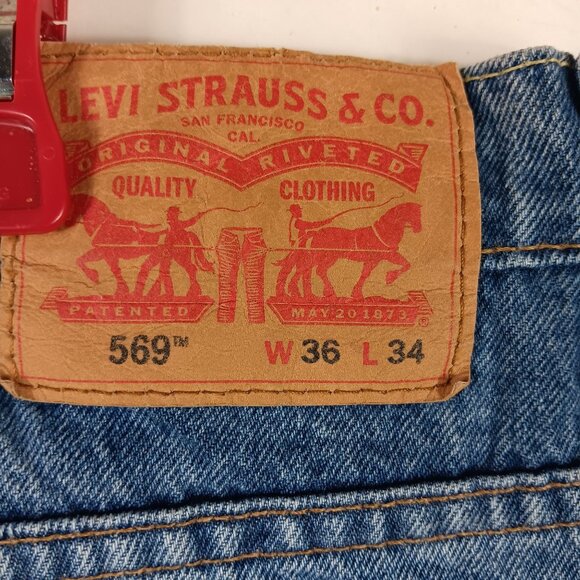 Levis 569 Loose Straight Fit Distressed Jeans Mens 39x33 Blue Denim - Picture 5 of 10